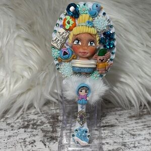 Hand Crafted Princess Hairbrush with Blue and White Accents